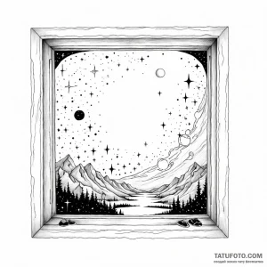 A window looking out onto a galaxy - эскиз тату (№1749779201_0, 13.06.2025 01:46) — Tatufoto.com