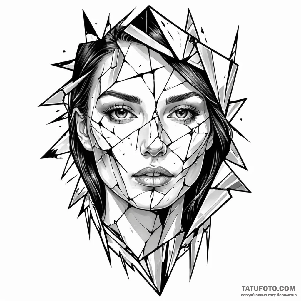 Shattered mirror reflecting a different face - эскиз тату (№1749779266_0, 13.06.2025 01:47) — Tatufoto.com