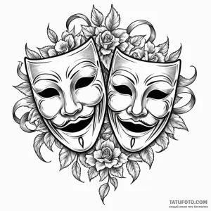 Theater masks (comedy and tragedy) (is there,... - эскиз тату (№1749779910_0, 13.06.2025 01:58) — Tatufoto.com