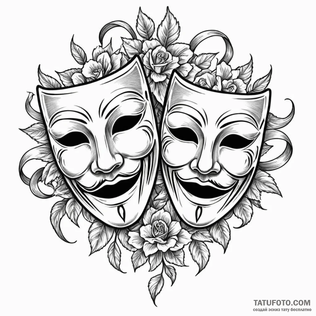 Theater masks (comedy and tragedy) (is there,… — эскиз тату (№1749779910_0, 13.06.2025 01:58) — Tatufoto.com