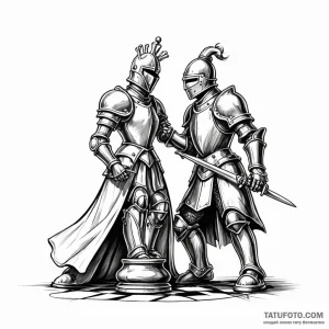 Chess piece (e.g., a knight defeating a pawn) - эскиз тату (№1749780103_0, 13.06.2025 02:01) — Tatufoto.com