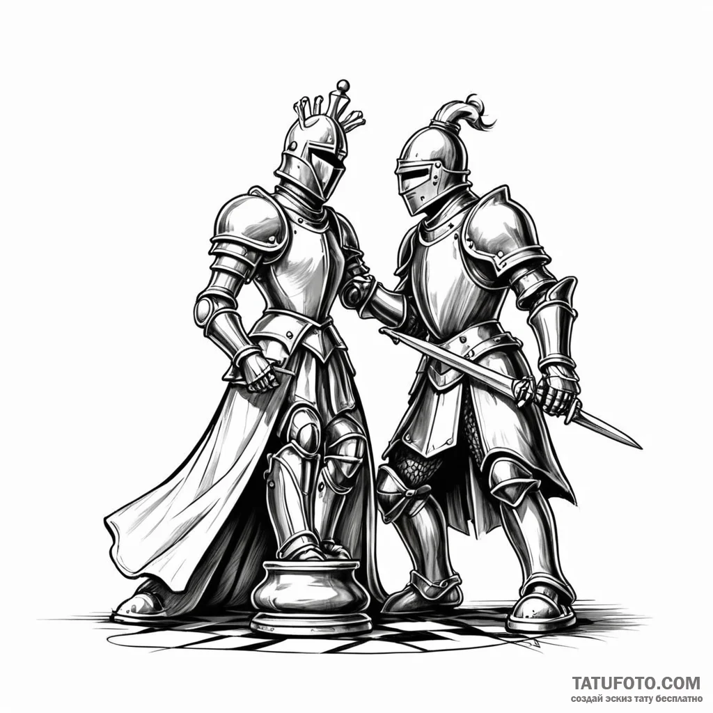 Chess piece (e.g., a knight defeating a pawn) — эскиз тату (№1749780103_0, 13.06.2025 02:01) — Tatufoto.com