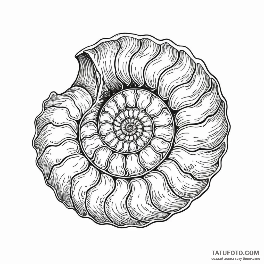 Ammonite fossil — эскиз тату (№1749780616_0, 13.06.2025 02:10) — Tatufoto.com