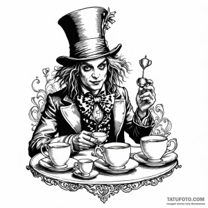 The mad hatter's tea party - эскиз тату (№1749781076_0, 13.06.2025 02:17) — Tatufoto.com