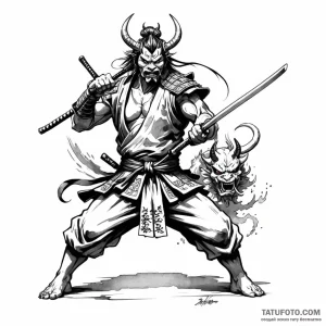 Samurai fighting an oni - эскиз тату (№1749782313_0, 13.06.2025 02:38) — Tatufoto.com