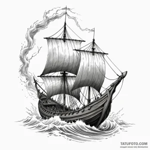 Viking longship in a storm - эскиз тату (№1749782379_0, 13.06.2025 02:39) — Tatufoto.com