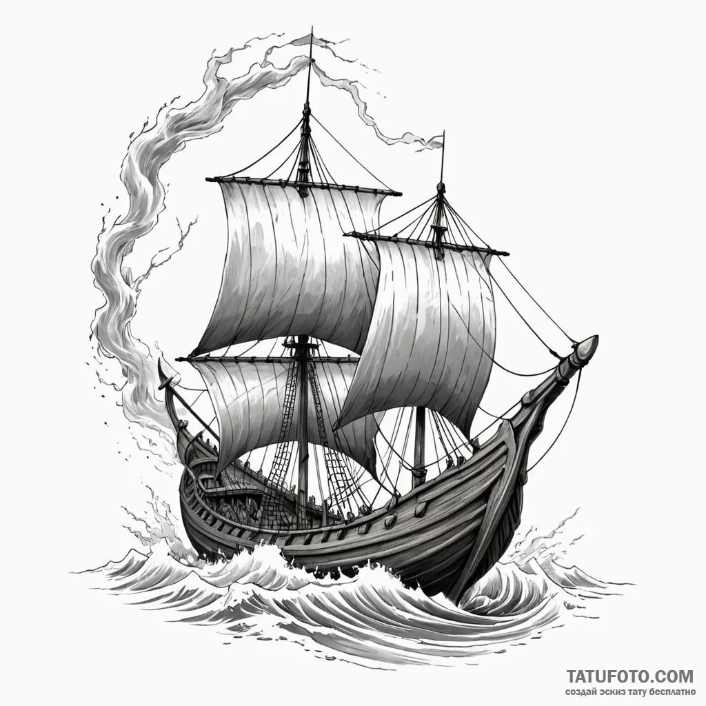 Viking longship in a storm — эскиз тату (№1749782379_0, 13.06.2025 02:39) — Tatufoto.com