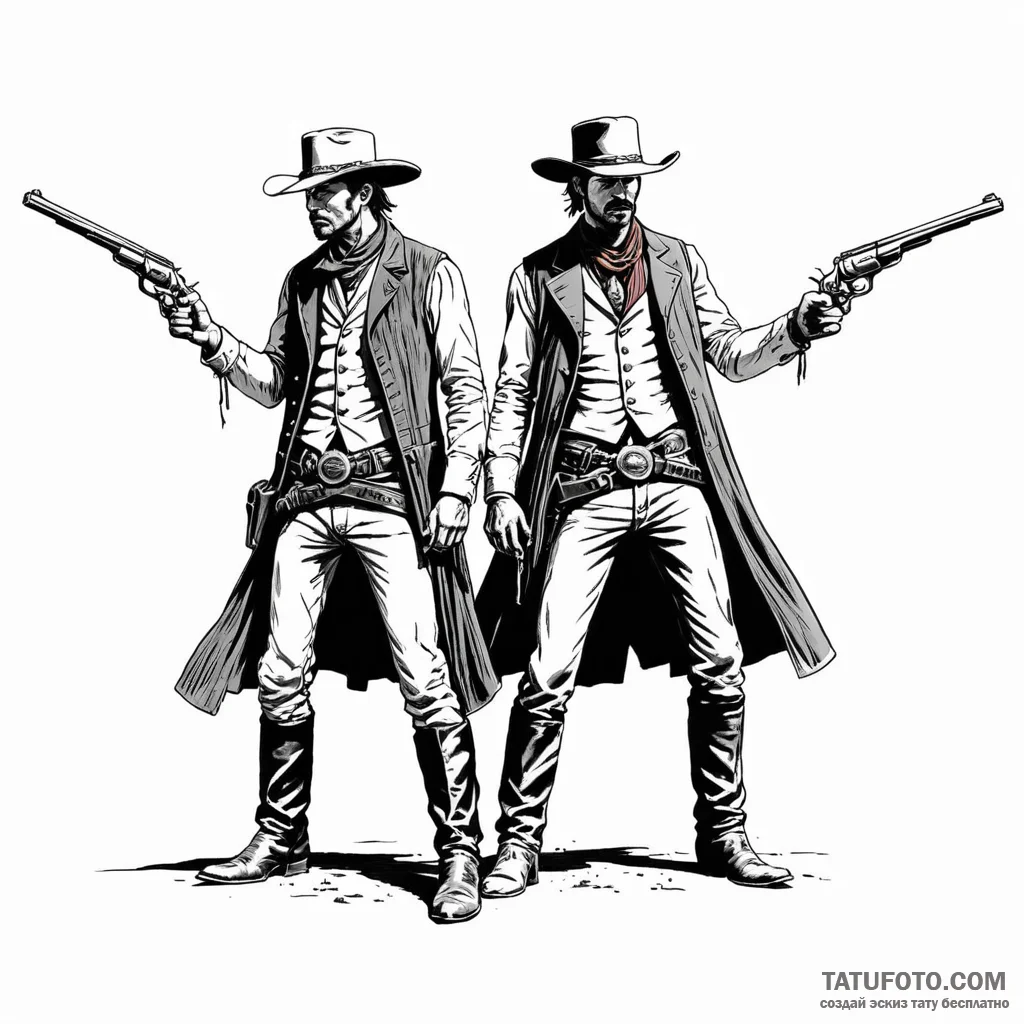 Wild west gunslinger duel - эскиз тату (№1749782836_0, 13.06.2025 02:47) — Tatufoto.com