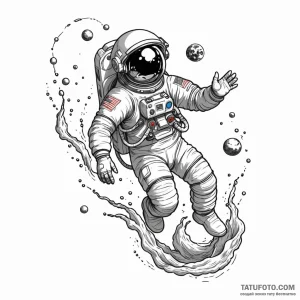 Astronaut floating in the ocean - эскиз тату (№1749783125_0, 13.06.2025 02:52) — Tatufoto.com
