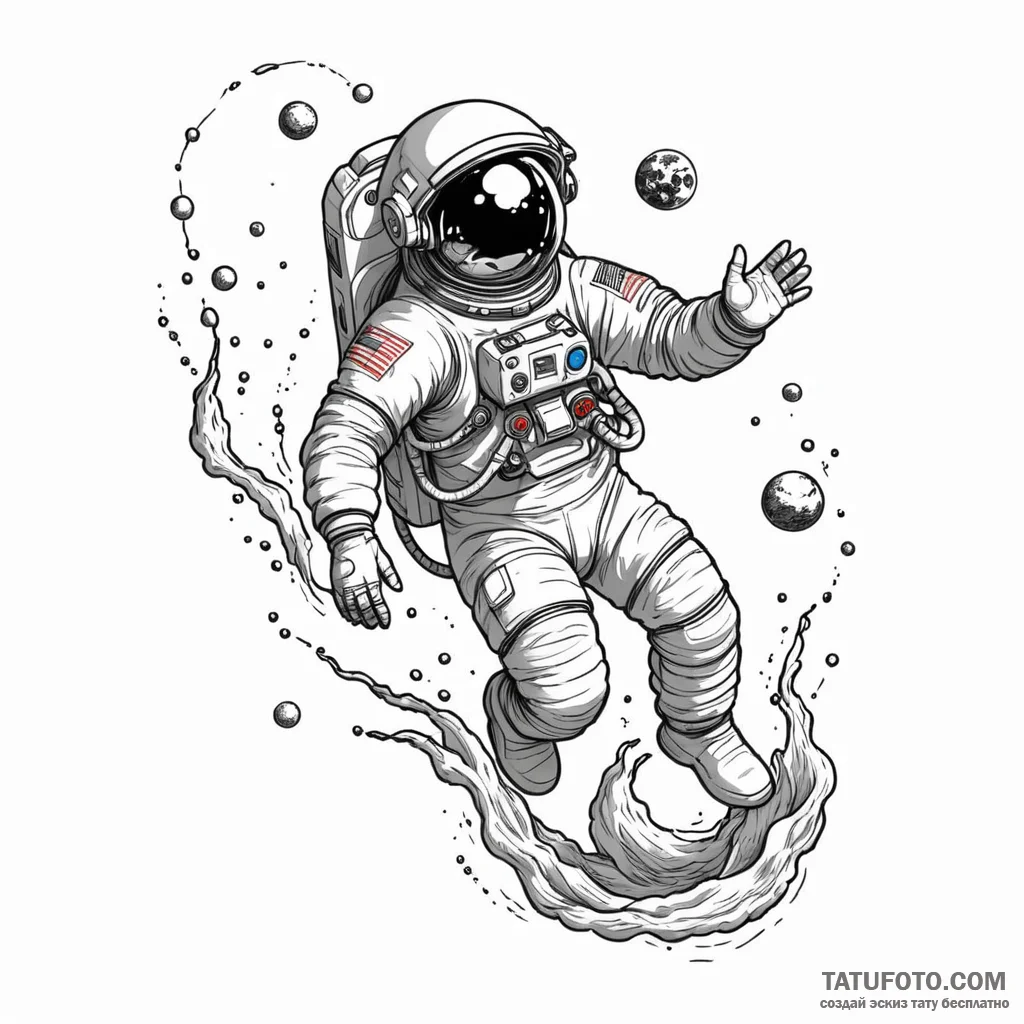 Astronaut floating in the ocean — эскиз тату (№1749783125_0, 13.06.2025 02:52) — Tatufoto.com