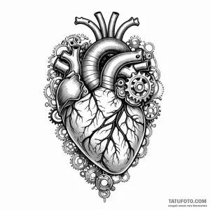 Anatomical heart with mechanical gears inside - эскиз тату (№1749783386_0, 13.06.2025 02:56) — Tatufoto.com