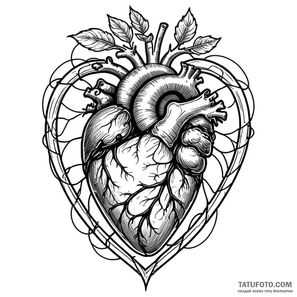 Anatomical heart as a cage with a bird inside - эскиз тату (№1749783451_0, 13.06.2025 02:57) — Tatufoto.com