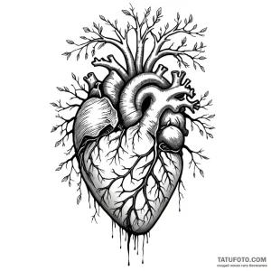 Anatomical heart with roots growing into the... - эскиз тату (№1749783516_0, 13.06.2025 02:58) — Tatufoto.com