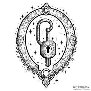 A key unlocking a galaxy in a keyhole - эскиз тату (№1749783715_0, 13.06.2025 03:01) — Tatufoto.com