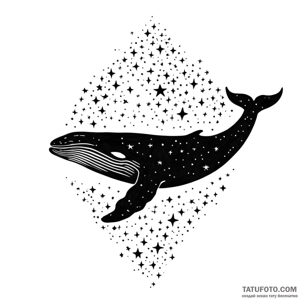 A whale silhouette filled with a starry sky - эскиз тату (№1749783850_0, 13.06.2025 03:04) — Tatufoto.com