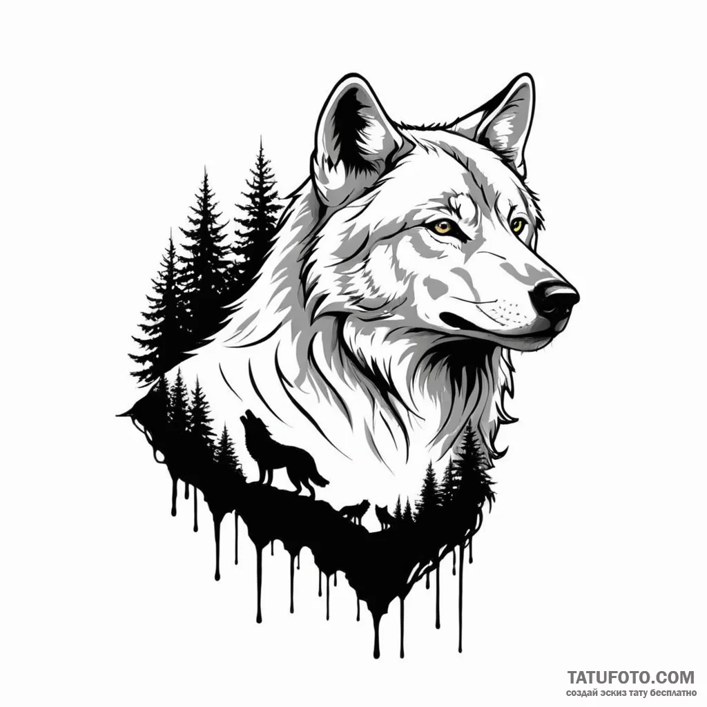 A wolf silhouette filled with a mountain rang… — эскиз тату (№1749783919_0, 13.06.2025 03:05) — Tatufoto.com