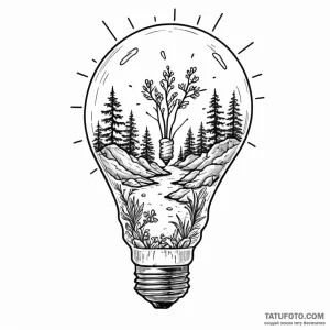 A lightbulb containing a tiny ecosystem - эскиз тату (№1749784123_0, 13.06.2025 03:08) — Tatufoto.com