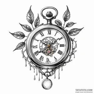 A melting pocket watch draped over a branch - эскиз тату (№1749784190_0, 13.06.2025 03:09) — Tatufoto.com