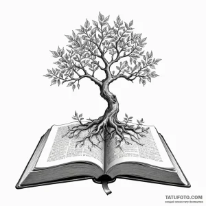 A tree growing out of an open book - эскиз тату (№1749784456_0, 13.06.2025 03:14) — Tatufoto.com