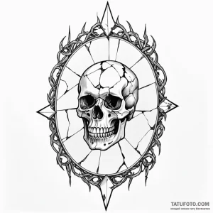 A shattered mirror reflecting a skull - эскиз тату (№1749784523_0, 13.06.2025 03:15) — Tatufoto.com