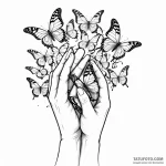 A human hand crumbling into butterflies — эскиз тату (№1749784654_0, 13.06.2025 03:17) — Tatufoto.com