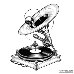 A gramophone playing vinyl record of the plan... - эскиз тату (№1749784720_0, 13.06.2025 03:18) — Tatufoto.com
