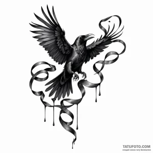 A raven unravelling into a ribbon of ink - эскиз тату (№1749784985_0, 13.06.2025 03:23) — Tatufoto.com