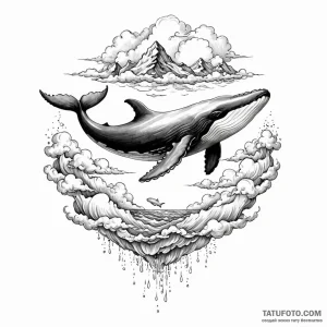 A whale swimming through clouds - эскиз тату (№1749785054_0, 13.06.2025 03:24) — Tatufoto.com
