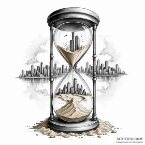 An hourglass filled with city dust instead of... - эскиз тату (№1749785316_0, 13.06.2025 03:28) — Tatufoto.com