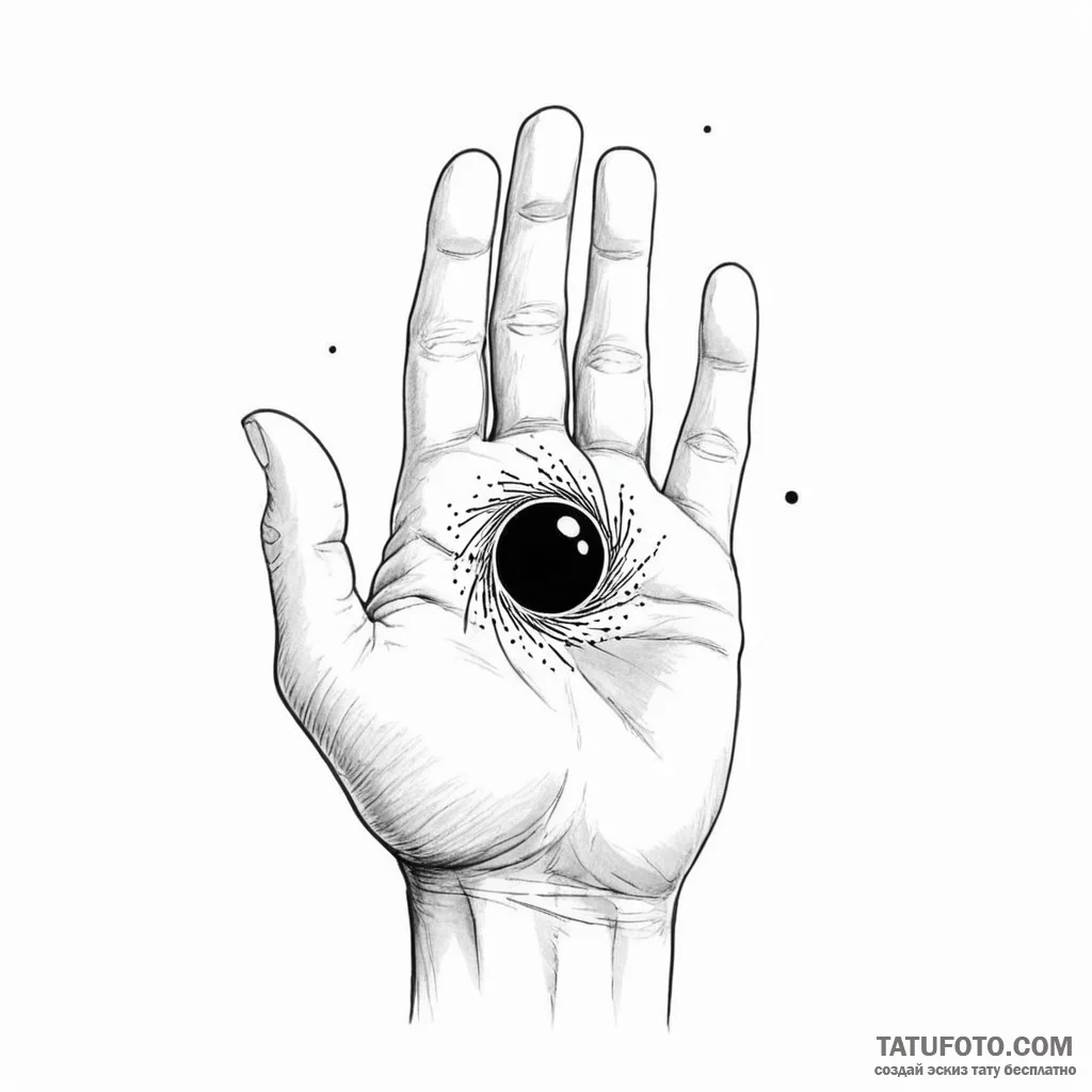 A hand holding a miniature black hole - эскиз тату (№1749785381_0, 13.06.2025 03:29) — Tatufoto.com