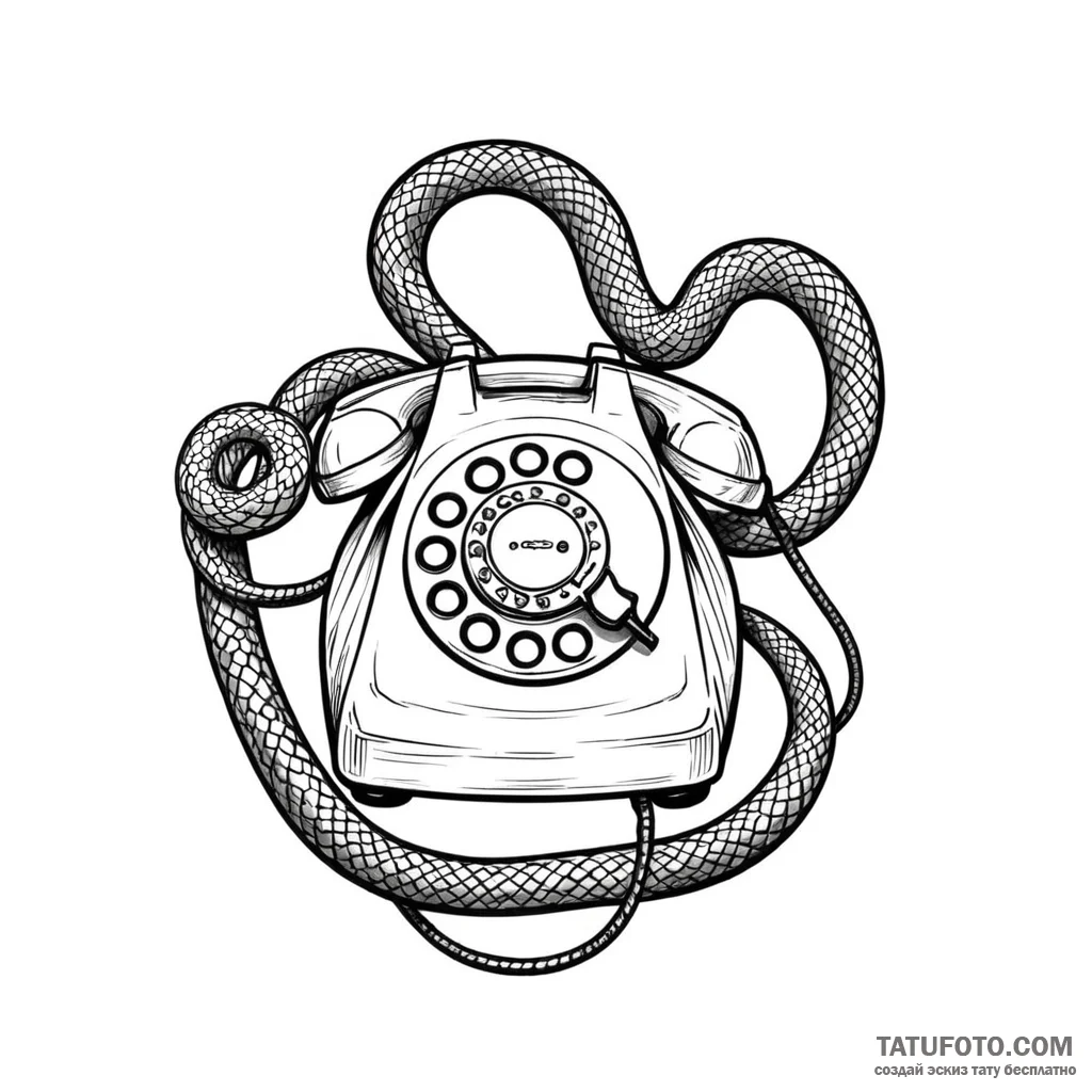 A telephone with its cord turning into a snak... - эскиз тату (№1749785643_0, 13.06.2025 03:34) — Tatufoto.com