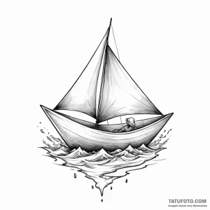 A paper boat sailing on a river of ink - эскиз тату (№1749785712_0, 13.06.2025 03:35) — Tatufoto.com