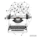 A typewriter typing out a constellation map — эскиз тату (№1749786266_0, 13.06.2025 03:44) — Tatufoto.com