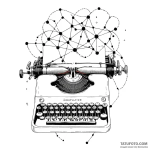 A typewriter typing out a constellation map - эскиз тату (№1749786266_0, 13.06.2025 03:44) — Tatufoto.com