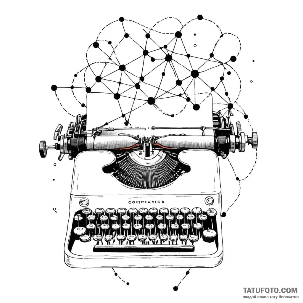 A typewriter typing out a constellation map - эскиз тату (№1749786266_0, 13.06.2025 03:44) — Tatufoto.com