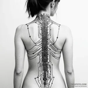 Circuit board pattern on a human back - эскиз тату (№1749786718_0, 13.06.2025 03:51) — Tatufoto.com