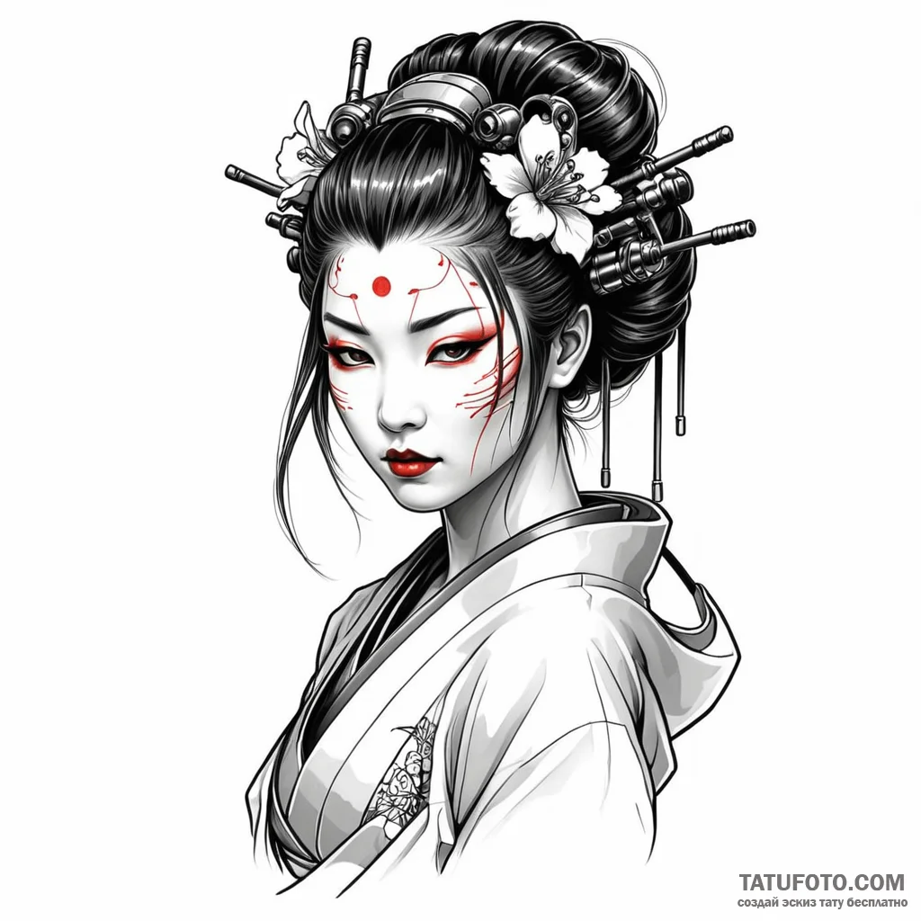 Cyborg geisha - эскиз тату (№1749787236_0, 13.06.2025 04:00) — Tatufoto.com