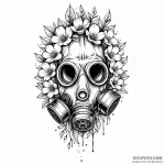 Gas mask with flowers growing through the fil… — эскиз тату (№1749787300_0, 13.06.2025 04:01) — Tatufoto.com