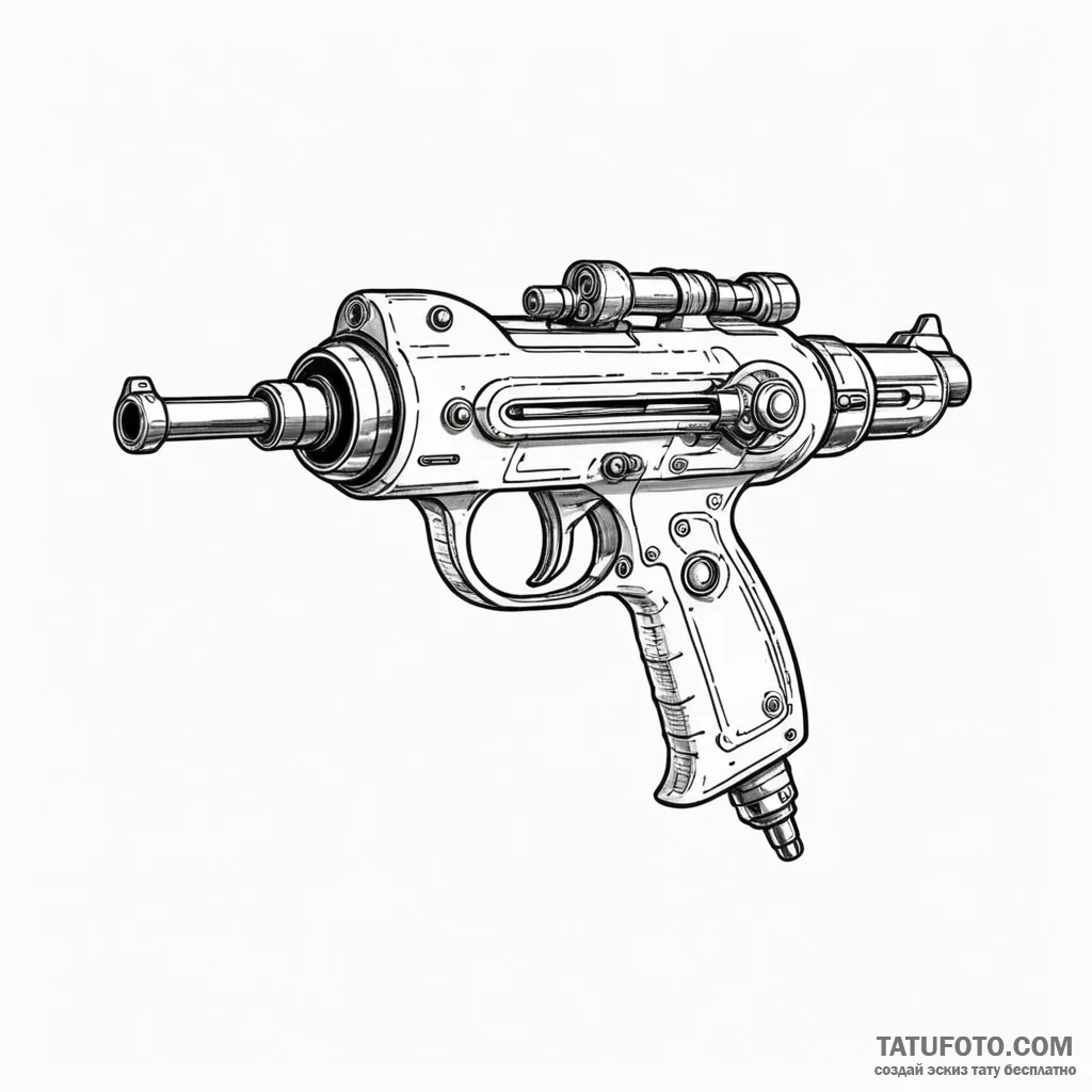 Retro-futuristic ray gun - эскиз тату (№1749787431_0, 13.06.2025 04:03) — Tatufoto.com