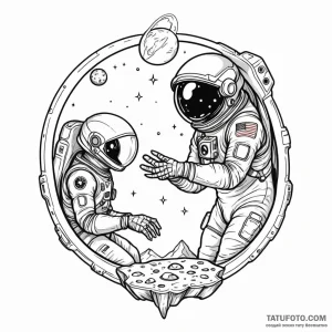 An astronaut discovering an alien artifact - эскиз тату (№1749787561_0, 13.06.2025 04:06) — Tatufoto.com