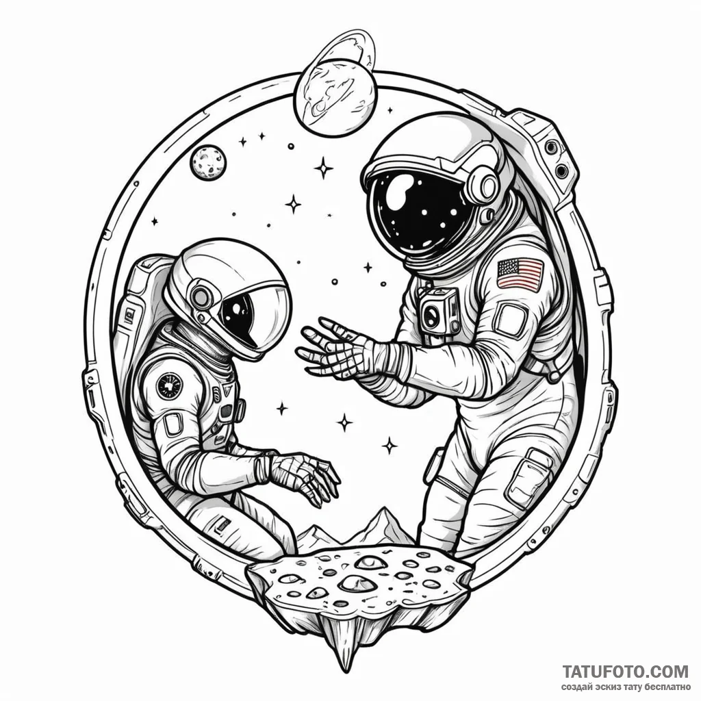 An astronaut discovering an alien artifact — эскиз тату (№1749787561_0, 13.06.2025 04:06) — Tatufoto.com