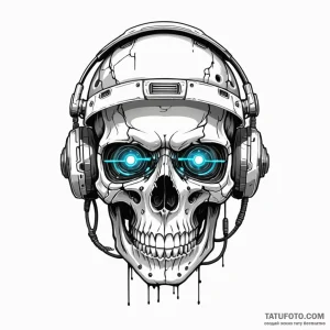 A skull with a glowing cyberpunk visor - эскиз тату (№1749787626_0, 13.06.2025 04:07) — Tatufoto.com