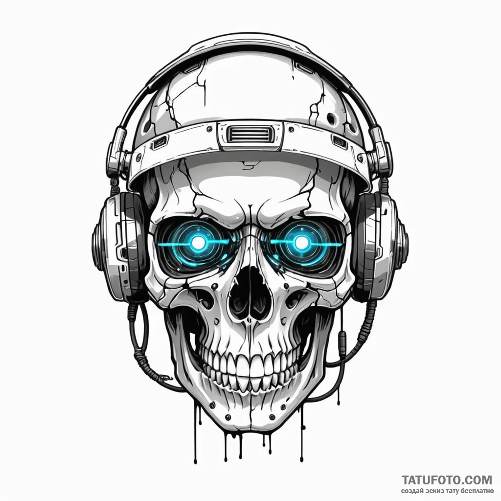 A skull with a glowing cyberpunk visor — эскиз тату (№1749787626_0, 13.06.2025 04:07) — Tatufoto.com