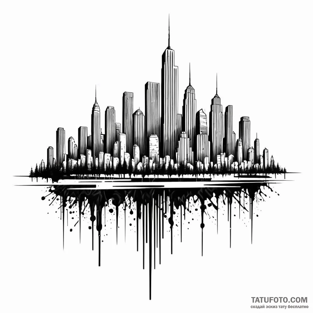 A barcode that morphs into a cityscape — эскиз тату (№1749787756_0, 13.06.2025 04:09) — Tatufoto.com
