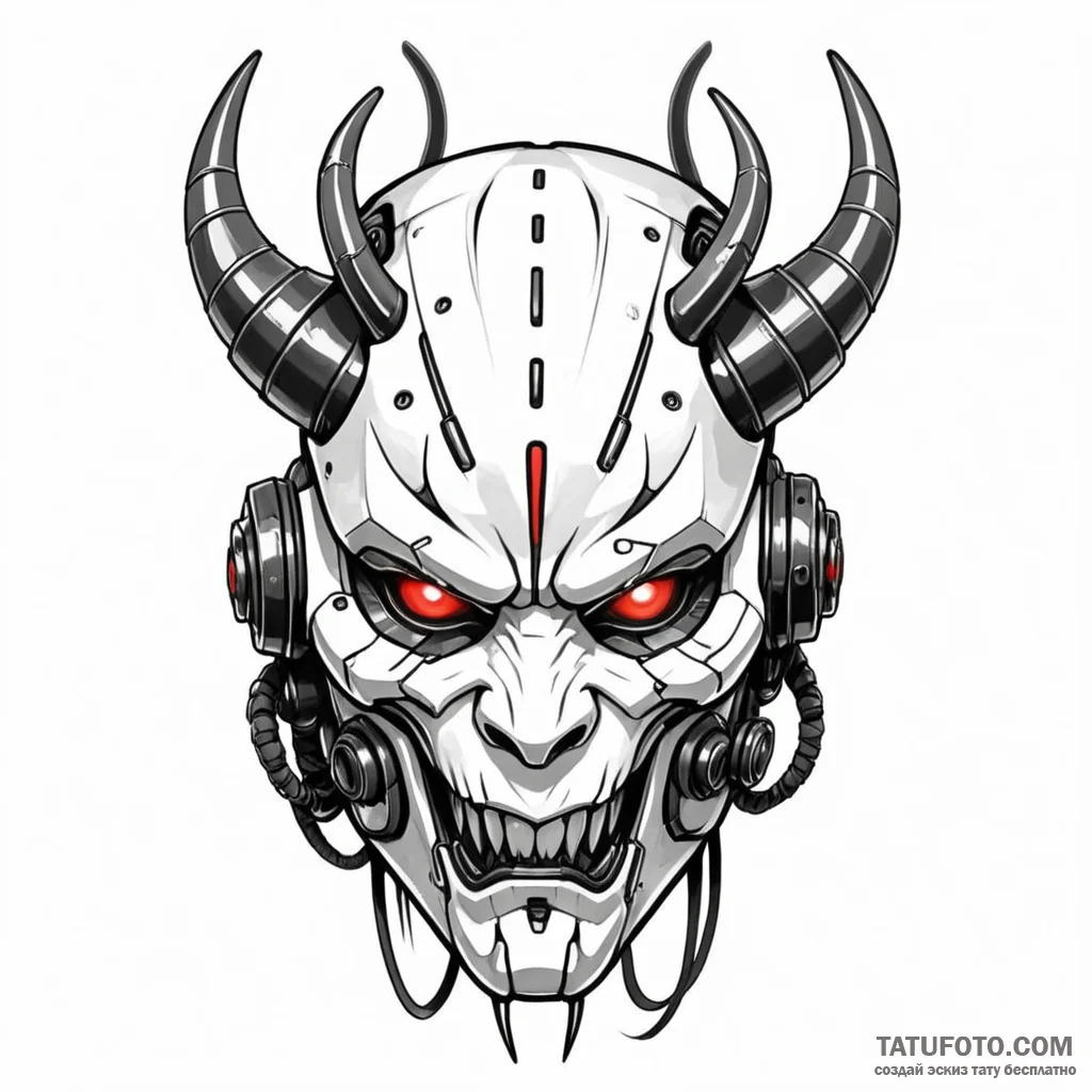Cyberpunk oni mask — эскиз тату (№1749787819_0, 13.06.2025 04:10) — Tatufoto.com