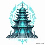 An ancient temple with neon holographic glyph… — эскиз тату (№1749788140_0, 13.06.2025 04:15) — Tatufoto.com