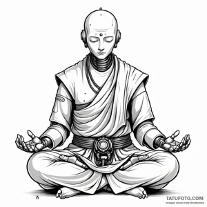 A robot monk in meditation - эскиз тату (№1749788335_0, 13.06.2025 04:18) — Tatufoto.com