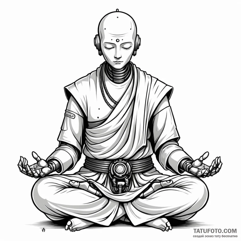 A robot monk in meditation - эскиз тату (№1749788335_0, 13.06.2025 04:18) — Tatufoto.com