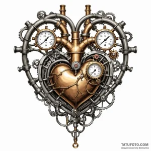 Steampunk heart with pipes and pressure gauge... - эскиз тату (№1749788463_0, 13.06.2025 04:21) — Tatufoto.com