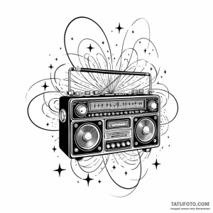 A vintage radio broadcasting sound waves and... - эскиз тату (№1749788592_0, 13.06.2025 04:23) — Tatufoto.com